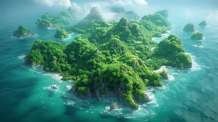 Naklejka na ściany i meble Lush Tropical Island Paradise with Towering Rainforest Generative AI