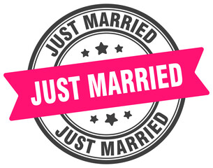 just married stamp. just married label on transparent background. round sign