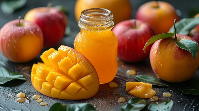Juicy Mango Concentrate Splashed with Fresh Apple Slices Generative AI