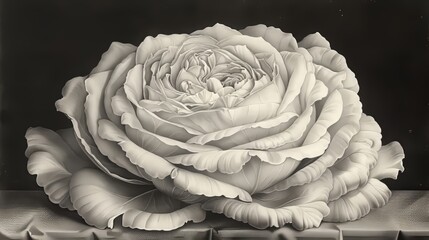 Black and White Drawing of Red Cabbage - American Regionalism Botanical Art Generative AI - obrazy, fototapety, plakaty