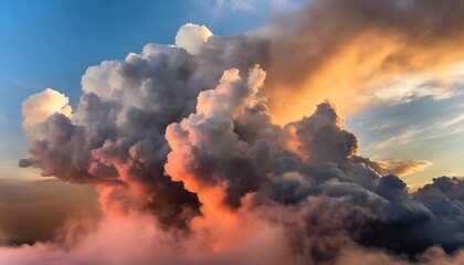 A large, dark smoke plume rises against a sunset sky, highlighting environmental concerns.