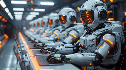 Fototapeta premium robot working on laptop