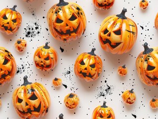 Carved Halloween Pumpkins in Artistic Arrangement Generative AI