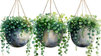 Hanging Plant in Watercolor Botanical Illustration Generative AI - obrazy, fototapety, plakaty