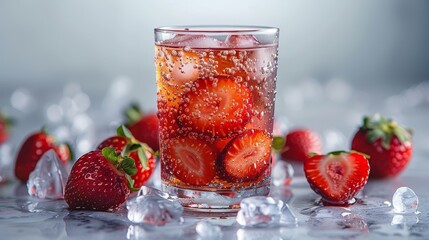 Refreshing Red Italian Soda in a Plastic Glass with a Strawberry Generative AI
