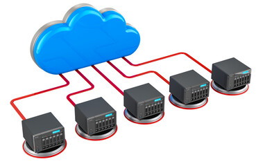Computer cloud with NAS. Internet connection concept. 3D rendering isolated on transparent background - 784654296