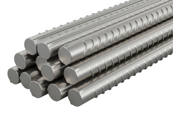 Stack of construction armature bars, 3D rendering isolated on transparent background