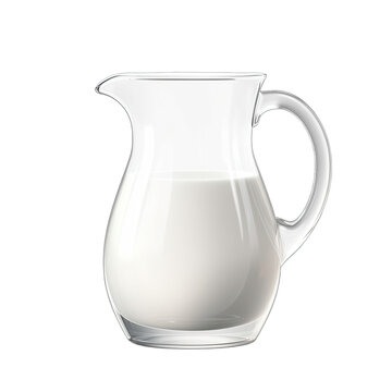 A glass pitcher of fresh milk isolated on transparent background