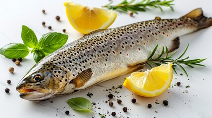 Fresh Trout Fish Fillet with Lemon and Thyme Generative AI