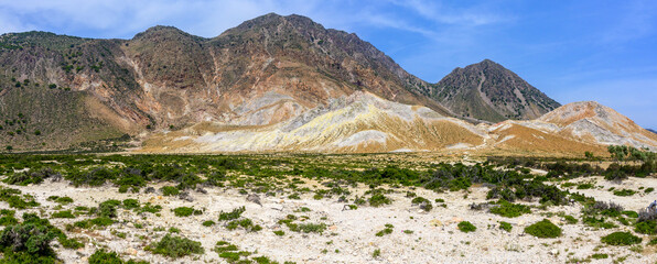 Panoramic view of picturesque mountains of Stefanos crater on the island of Nisyros. Greece