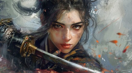 Woman samurai warrior with sword wallpaper background