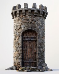 Medieval Stone Tower with Sturdy Wooden Door Generative AI - obrazy, fototapety, plakaty