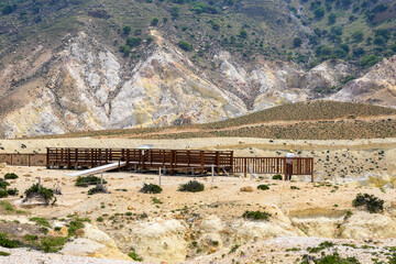 Viewing platform on the Stefanos crater on Nisyros island. Greece