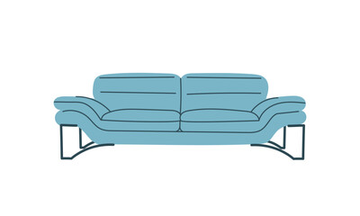 Blue sofa in retro style. A modern collection of Scandinavian upholstered furniture. Flat vector illustration