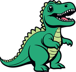 Dinosaur cartoon, vector overlay, green tyrannosaurus isolated for web, card, baby shower invitation, funny and cute t-rex dino party png and cut file