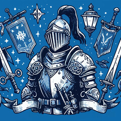 Free vector Hand drawn knight cartoon illustration blue background