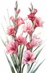 Vibrant Watercolor Gladiolus Botanical Arrangement Generative AI