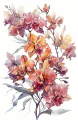Vibrant Watercolor Botanical Orchid Illustration Generative AI