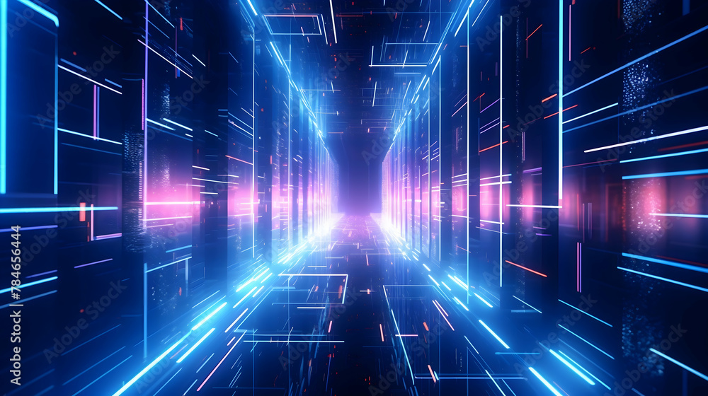 Poster step into the future of technology with a captivating abstract hud tunnel, pulsating with motion gra