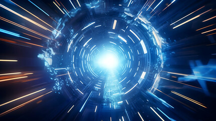 Step into the future of technology with a captivating abstract HUD tunnel, pulsating with motion...