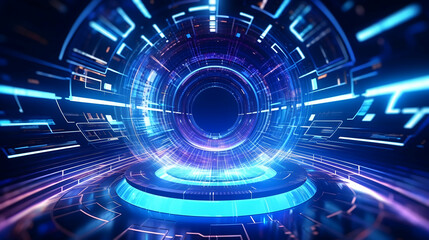 Experience the thrill of technological innovation with an abstract futuristic HUD tunnel, pulsating with dynamic motion graphics of data centers, servers, and high-speed internet, captured