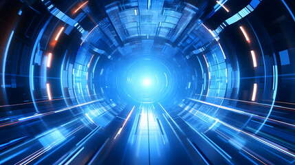 Experience the thrill of technological innovation with an abstract futuristic HUD tunnel, pulsating with dynamic motion graphics of data centers, servers, and high-speed internet, captured