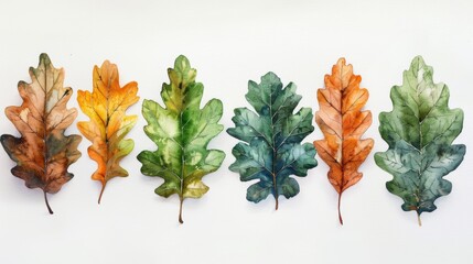 Nature's Artistic Diversity: Oak Leaves in Watercolor Style Generative AI