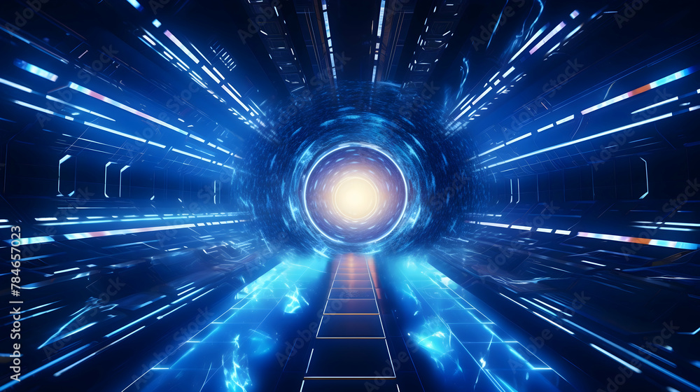 Poster dive into the heart of innovation with an abstract futuristic hud tunnel, featuring mesmerizing moti