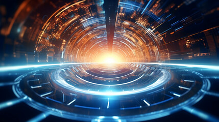 Dive into the heart of innovation with an abstract futuristic HUD tunnel, featuring mesmerizing...