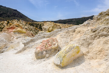 Volcanic rocks of the Stefanos crater on Nisyros island. Greece