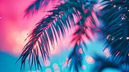 Badkamer foto achterwand Vibrant Tropical Palm Leaves with Pink and Green Hues, Perfect for Creative and Abstract Backgrounds © NURA ALAM