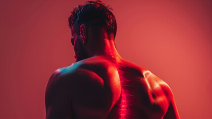 Highlighted spine of man with back pain, joint health and medical concept