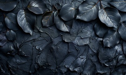 Texture background with black leaves full frame. - obrazy, fototapety, plakaty