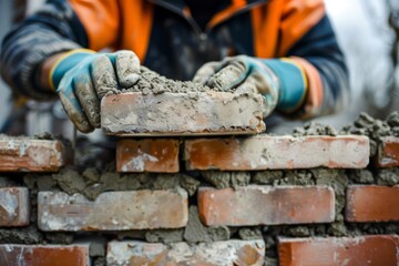 Man working in construction laying bricks