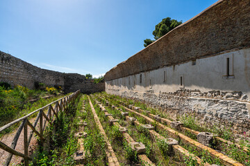 Scenic view with war ruins near the Montagna Spaccata Sanctuary in Gaeta, Lazio, Italy. - 784658639
