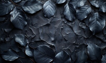 Obraz premium Texture background with black leaves full frame.