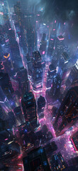 Neon Cityscape Aerial Perspective., Amazing and simple wallpaper, for mobile