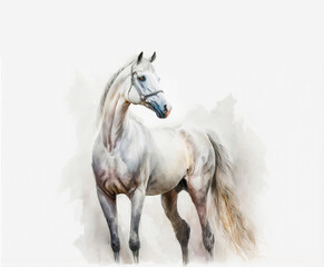 Obraz na płótnie Canvas Watercolor textured drawing horses in wildlife painting for Interior Murals Wall Art Décor. 