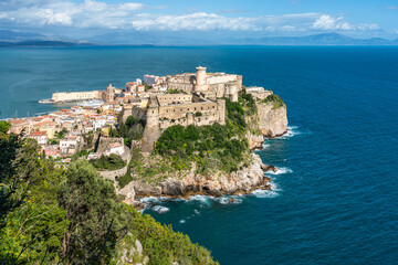 Panoramic view the Angioino Castle in Gaeta, province of Latina, Lazio, central Italy. - obrazy, fototapety, plakaty
