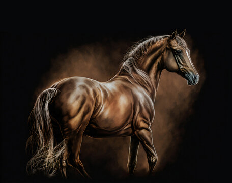 textured drawing horses in wildlife shaded oil painting for Interior Murals Wall Art Décor.	