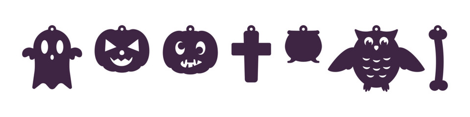 Set of Halloween earrings, pendant or keychain design. Jewelry silhouette cut template. Laser cutting with leather, wood or metal. Vector illustration file