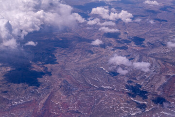 Beautiful view of the landscape from the window of an airplane.