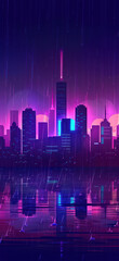 Neon Cityscape in Rainy Glow., Amazing and simple wallpaper, for mobile