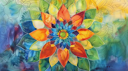 Colorful Watercolor Mandala Art Painting