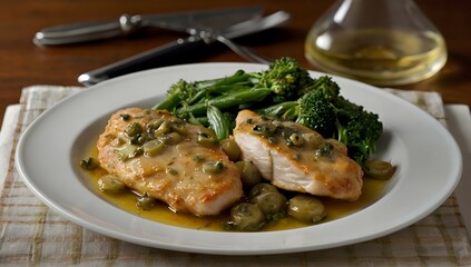 a plastic version of chicken piccata, photograph 