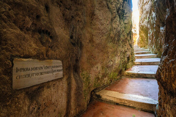 The beautiful Montagna Spaccata Sanctuary in Gaeta, Province of Latina, Lazio, Italy. - obrazy, fototapety, plakaty