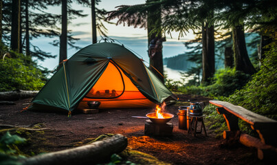 Serene Solitude: Embrace Nature's Embrace in a Verdant Forest Camping Getaway