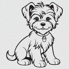 Black dog line art for kids coloring book, vector illustration on transparent background