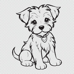 Black dog line art for kids coloring book, vector illustration on transparent background