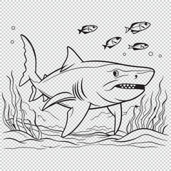 Shark logo icon line art for kids coloring book, vector illustration on transparent background